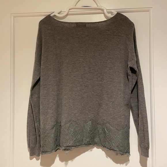 Joie Wool & Cashmere Sweater in Grey with Lace Trim, Size Small - Picture 5 of 7